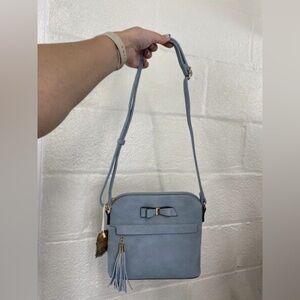 Chic Light Blue Crossbody Bag with Bow Detail